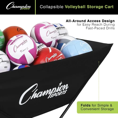 Miniatura 4 de Champion Sports Volleyball Cart & Equipment Storage, Durable Aluminum Frame for High Volume Practices & Training Sessions, 24 to 40 Ball Storage