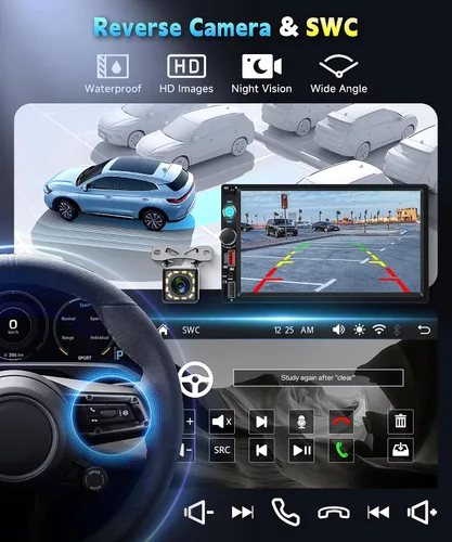 Miniatura 4 de Radio estéreo de doble DIN para automóvil, receptor de audio para automóvil con pantalla táctil de 7 pulgadas, estéreo Bluetooth de 2 DIN, enlace