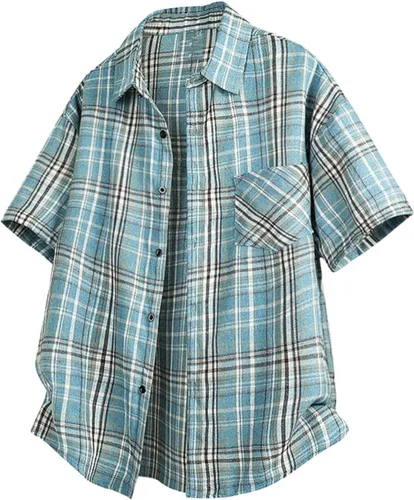 Miniatura 6 de Men's Casual Plaid Button Down Shirt Short Sleeve Gingham Dress Shirts Regular Fit Tee Work Tops with Pocket