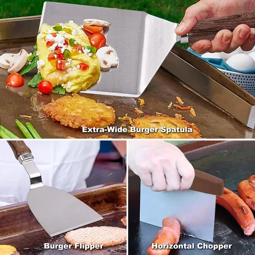 Miniatura 4 de ROMANTICIST Juego de 29 accesorios para plancha – Juego de espátula de teppanyaki con raspador, cubierta de hilvanado para chef de campamento