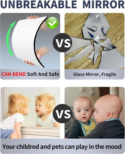 Miniatura 4 de Espejo de Puerta Irrompible de Cuerpo Completo, Espejo de Cuerpo Completo para Niños, Paquete de 4 de 16 x 16 pulgadas, Espejos Largos de Plexiglás