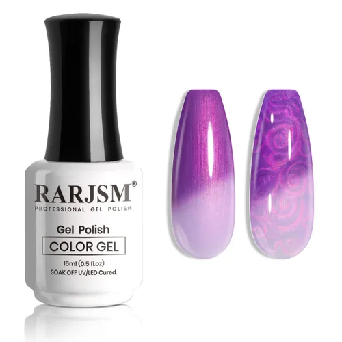 Miniatura 14 de RARJSM Esmalte de uñas en gel que cambia de color Nude Translucido Rosa a Rojo Berry, cambio de temperatura de estado de ánimo térmico, degradado