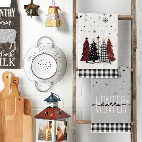 Miniatura 3 de Artoid Mode Toallas de cocina con estampado de búfalo Árboles de Navidad Camión de muñeco de nieve Feliz Navidad, Toallas de cocina y toallas