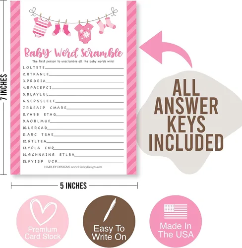 Miniatura 5 de Hadley Designs Juegos de baby shower para 25 invitados, juego de baby shower rosa para niña, juego de baby shower, juego de baby shower verdadero