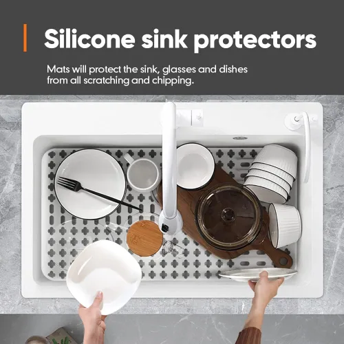 Miniatura 6 de Moryimi Alfombrilla Grande de Silicona Blanca para Fregadero y Protector con Orificios de Drenaje Recortados para Fregaderos de Cocina Estilo Granja