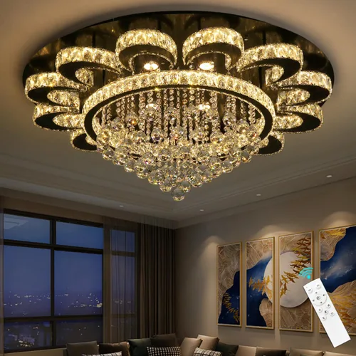 Miniatura 13 de HAIXIANG Candelabro moderno para sala de estar, lámpara de techo, lámpara de techo con control remoto, luces regulables, 32 pulgadas, luz de cristal