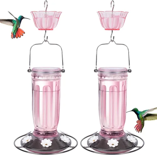 Miniatura 13 de Kingsyard Comedero de vidrio para colibríes para exteriores, comedero para pájaros silvestres con 6 puertos de alimentación para colgar para patio