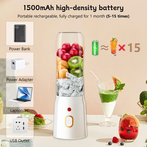 Miniatura 5 de Licuadora de tamaño personal para batidos y licuados - Mezclador portátil recargable de 15.6 onzas con 10 cuchillas, 2 tazas para jugos de fruta