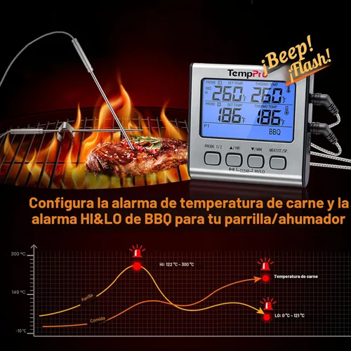 Miniatura 5 de Termómetro digital ThermoPro TP17 de doble sonda para cocinar carne, gran pantalla retroiluminada LCD, termómetro con temporizador para ahumador