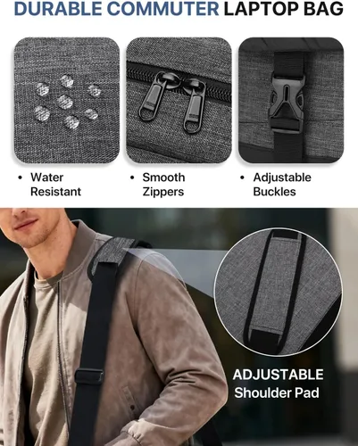 Miniatura 6 de Bolsa de mensajero para hombre, ligera, resistente al agua, 15.6 pulgadas, bolsa para laptop, bolsa de hombro para oficina de negocios Bolsa