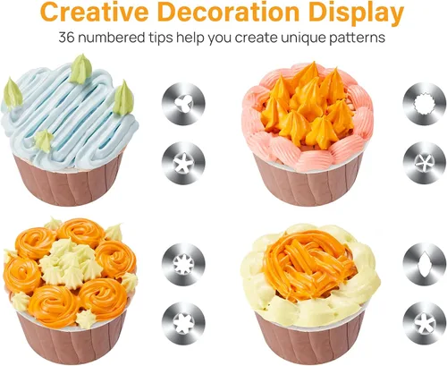 Miniatura 4 de Kootek Juego de 42 bolsas de pastelería y puntas, kits de suministros de decoración de pasteles para hornear con 36 puntas de glaseado numeradas, 2