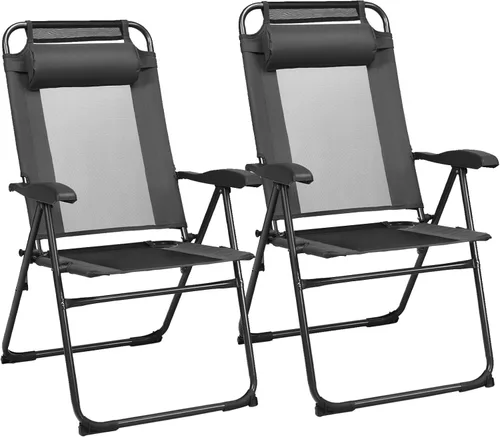 UJOYPAD - Juego de 2 sillas reclinables plegables, sillas plegables con respaldo ajustable de 7 niveles, sillas de patio portátiles para adultos,