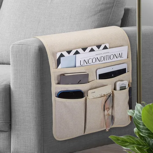 Teniux Organizador de sillón con control remoto para sofá reclinable, organizador antideslizante con 5 bolsillos para revista, tableta, teléfono,