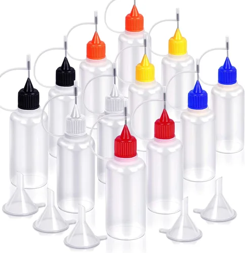 Miniatura 8 de YGDZ Botellas Aplicadoras de Punta de Precisión, 12 Piezas Botellas de Pegamento de Punta Fina con Aguja de 1 Onza con 5 Mini Embudos Punta Blanca