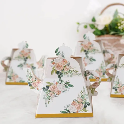 Miniatura 5 de Efavormart - Paquete de 12 bolsas de regalo de fiesta de té floral vintage de 6 x 7 x 3 pulgadas, bolsas de papel con asas de cinta para recuerdos
