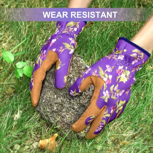 Miniatura 2 de Guantes de jardinería para mujeres, guantes de cuero para trabajo en jardín, a prueba de espinas, sin perforación, para cavar, plantar y podar