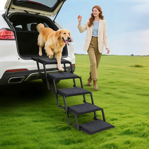 Miniatura 7 de Escaleras plegables para perros grandes, con superficie antideslizante, rampa ligera con capacidad para hasta 250 libras, 5 escalones