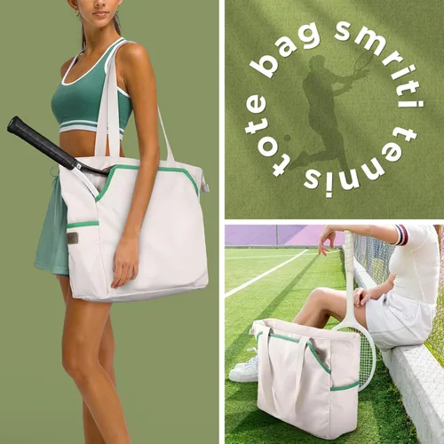 Miniatura 6 de SMRITI Tennis Tote Bag Canvas, Large Sports Handbag Tennis Racket Bag for Women, Portable Tennis Racquet Shoulder Bag for Badminton, Pickleball