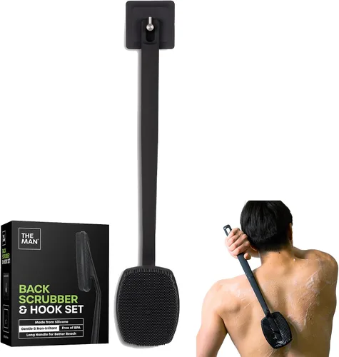 The Man - Depurador de espalda de silicona de 18.5 pulgadas para hombre | Mango largo que llega a la espalda, hombros, piernas y pies; cerdas de