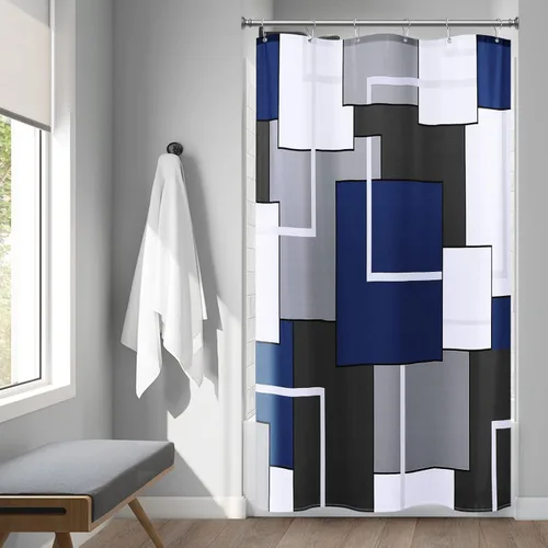 Miniatura 8 de Cortinas de ducha Hokibero para baño, cortinas de baño modernas geométricas estándar, cortina de ducha de poliéster resistente para hoteles, Negro