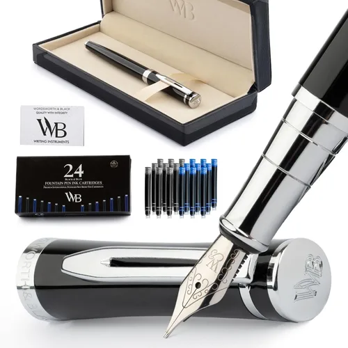 Miniatura 19 de Conjunto de pluma estilográfica Wordsworth & Black, plumín extra fino dorado de 18 quilates, incluye 24 cartuchos de tinta, convertidor de repuesto