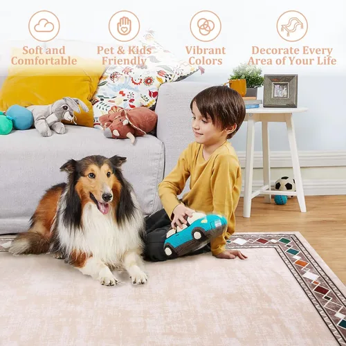 Miniatura 5 de WESTLOOM Alfombra de pasillo de 2 x 6 pies, lavable, moderna, con bordes, antideslizante, resistente a las manchas, borde geométrico, alfombra