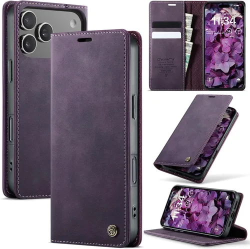 Miniatura 57 de Funda tipo cartera para iPhone 13 de piel tipo cartera con tarjetero y función atril, cierre magnético, bloqueo RFID, TPU a prueba de golpes