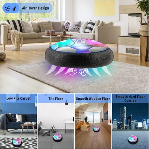 Miniatura 2 de Conjunto de hockey y fútbol flotante 3 en 1, juguetes de hockey y fútbol recargables con aire flotante y batería para niños con luces LED
