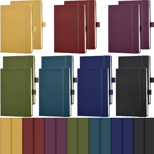 Miniatura 15 de Laumoi 7 Pack Hardcover Journal Notebooks Bulk A5/A4/B5 Journaling Notebook Wide Ruled PU Leather Ruled Lined Journals with Pen Holder for School