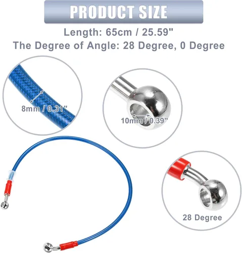 Miniatura 5 de X AUTOHAUX 25.6 in 25.59" Longitud 0.394 in ID motocicleta freno hidráulico tubo manguera aceite tubo 28° 0° acero inoxidable trenzado cable
