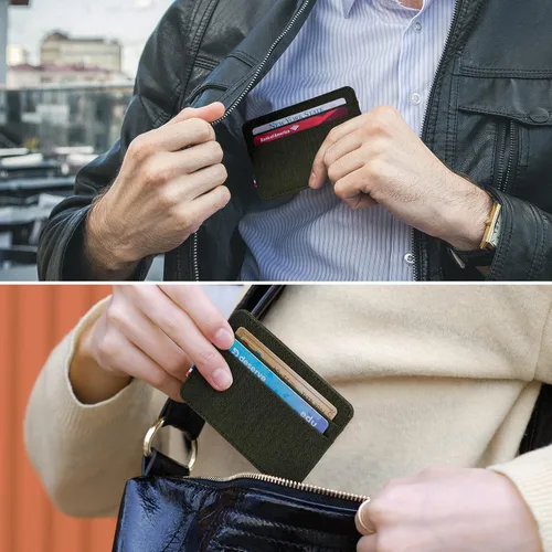 Miniatura 7 de Qbool Cartera de bolsillo frontal para hombre, delgada, minimalista, con bloqueo RFID, ranura para efectivo, tarjetero, Verde del Z-ejército