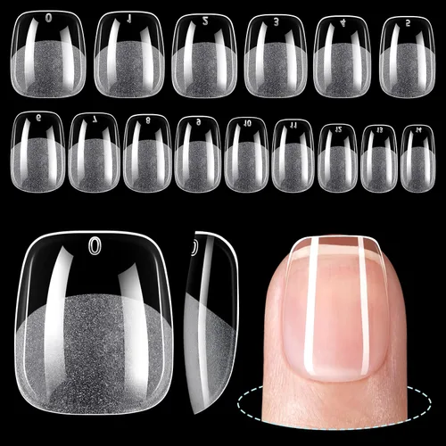 Miniatura 14 de TOMICCA Puntas de uñas de almendra extra cortas, 192 unidades, 12 tamaños, puntas de uñas cortas de cobertura completa, uñas acrílicas transparentes