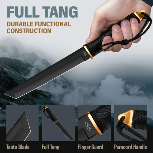 Miniatura 4 de Tanto Cuchillo con funda, más de 3 colores, hoja pulida de espejo de espiga completa fija de 5.9 pulgadas, cuchillos tácticos geniales con mango