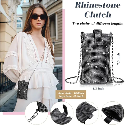 Miniatura 3 de Weewooday Monederos de mano para mujer, 2 piezas de diamantes de imitación, bolso de mano con diamantes de imitación, bolso de noche triangular