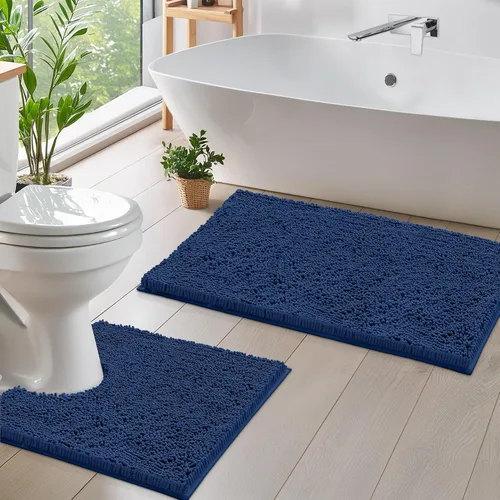 Miniatura 35 de LuxUrux Juego de 2 tapetes de baño de felpa extrasuave, material de microfibra de felpilla de 1 pulgada, color verde súper absorbente