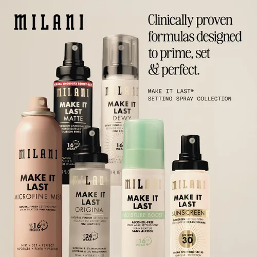 Miniatura 9 de Milani Spray de fijación y base de maquillaje + protector solar, protector solar duradero para la cara - SPF 30 Protección UVA y UVB Fórmula rica