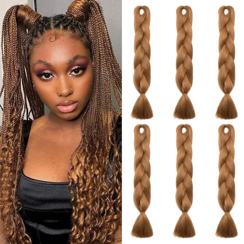Miniatura 36 de Benehair Extensiones de cabello trenzado ombré de 24 pulgadas, 1 paquete de extensiones de cabello trenzado jumbo de alta temperatura, cabello