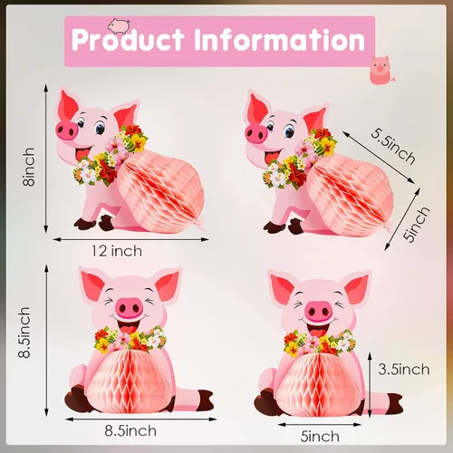 Miniatura 2 de Zonon 4 piezas de decoración de fiesta de cerdo Luau, centros de mesa de tejidos, cerdo rosa, animales de granja, decoraciones para cumpleaños