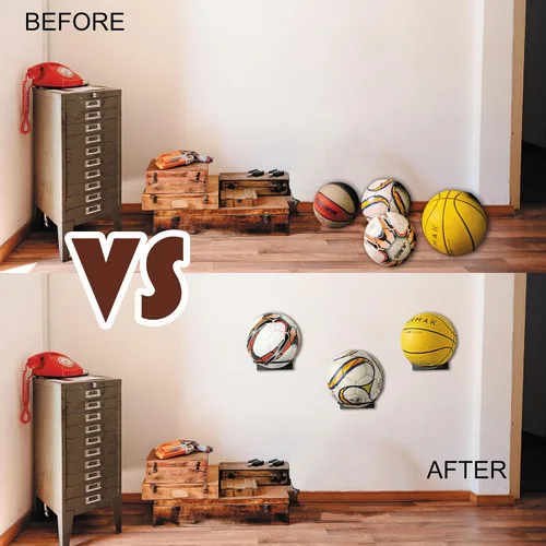 Miniatura 7 de GENMOUS Set of 3 Wood Basketball Holder Wall Mount Display for Boys Room Decor, Metal Ball Rack Display Stand for Basketball Football Volleyball