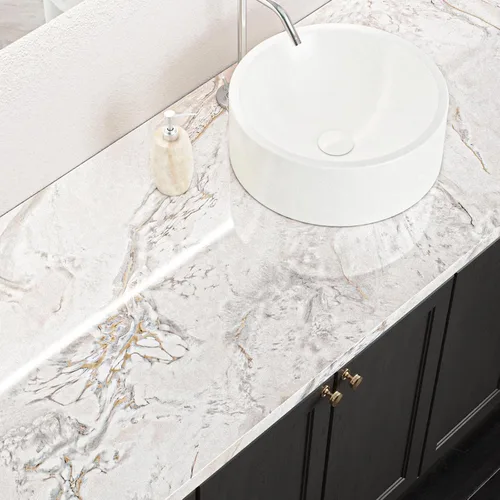 Miniatura 5 de VEELIKE Papel de contacto para encimera de mármol dorado crema, de 15.7 x 118 pulgadas, impermeable, para despegar y pegar, para cocina, papel tapiz