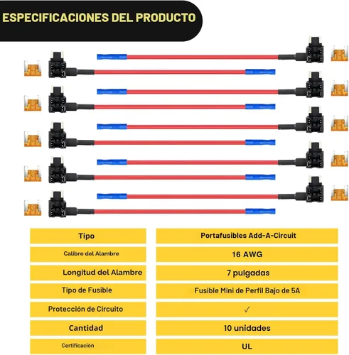 Miniatura 9 de Nilight - 50038R - Juego de 10 adaptadores de fusible de circuito adicional de 12 V para automóvil con 5 amperios de perfil bajo mini fusibles de 10