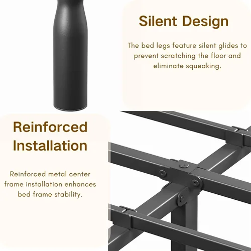 Miniatura 5 de Base de cama resistente de tamaño individual con almacenamiento y tapón de colchón, marco de cama de metal con plataforma, no necesita somier, fácil
