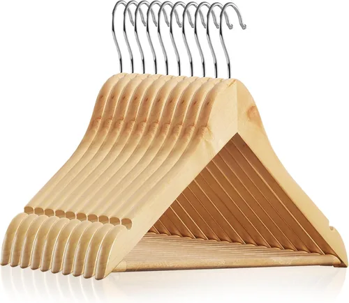 Miniatura 19 de Casafield - 20 Perchas de Traje de Madera de Nogal - Madera de Loto Premium con Muescas y Gancho Giratorio Cromado para Ropa de Vestir, Abrigos