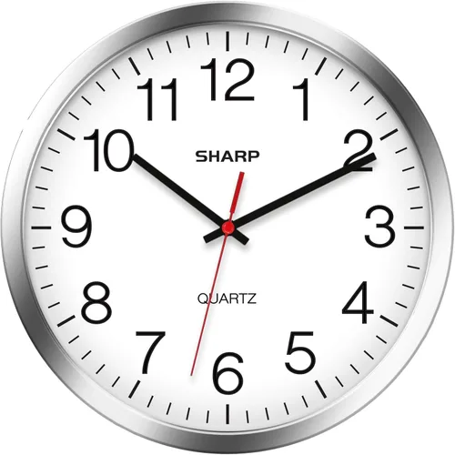Sharp Reloj de pared – Plata/cromo, silencioso, sin tictac, cuarzo de calidad de 10 pulgadas, funciona con pilas, redondo, fácil de leer, hogar,