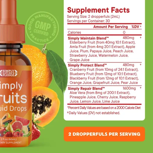 Miniatura 3 de Simply Nature's Pledge - Suplementos de frutas y verduras - Gotas líquidas - Hecho con superalimentos integrales, vitaminas y minerales empacados