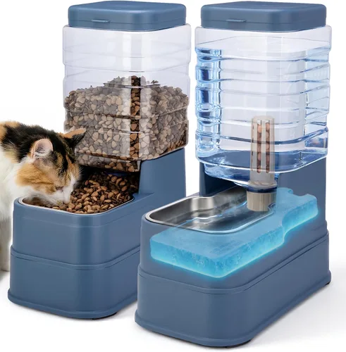 Paquete de 2 alimentadores automáticos para gatos y dispensador de agua en juego de cuencos de comida para mascotas para perros pequeños y medianos,