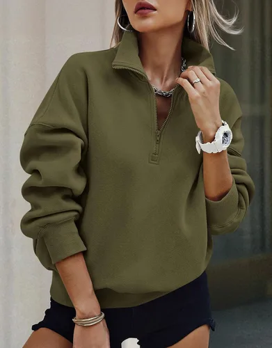 Miniatura 7 de PRETTYGARDEN Sudaderas de gran tamaño con media cremallera para mujer, sudaderas con capucha de forro polar 2025 de manga larga a la moda, tops
