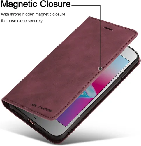 Miniatura 4 de QLTYPRI Funda para iPhone 6 Plus/6S Plus, cubierta de piel PU con tarjetero, funda tipo billetera con solapa magnética y a prueba de golpes - Vino