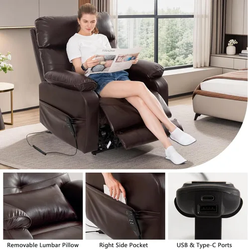 Miniatura 7 de Sillón reclinable eléctrico de doble motor para adultos y personas mayores, silla elevadora de posición infinita con calor y masajes, portavasos