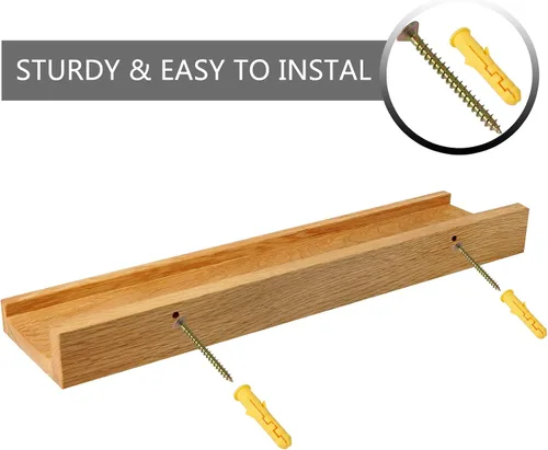 Miniatura 8 de Estantes flotantes montados en la pared, estantes de pared de 12 pulgadas para decoración y almacenamiento, estante de madera de roble macizo Natural